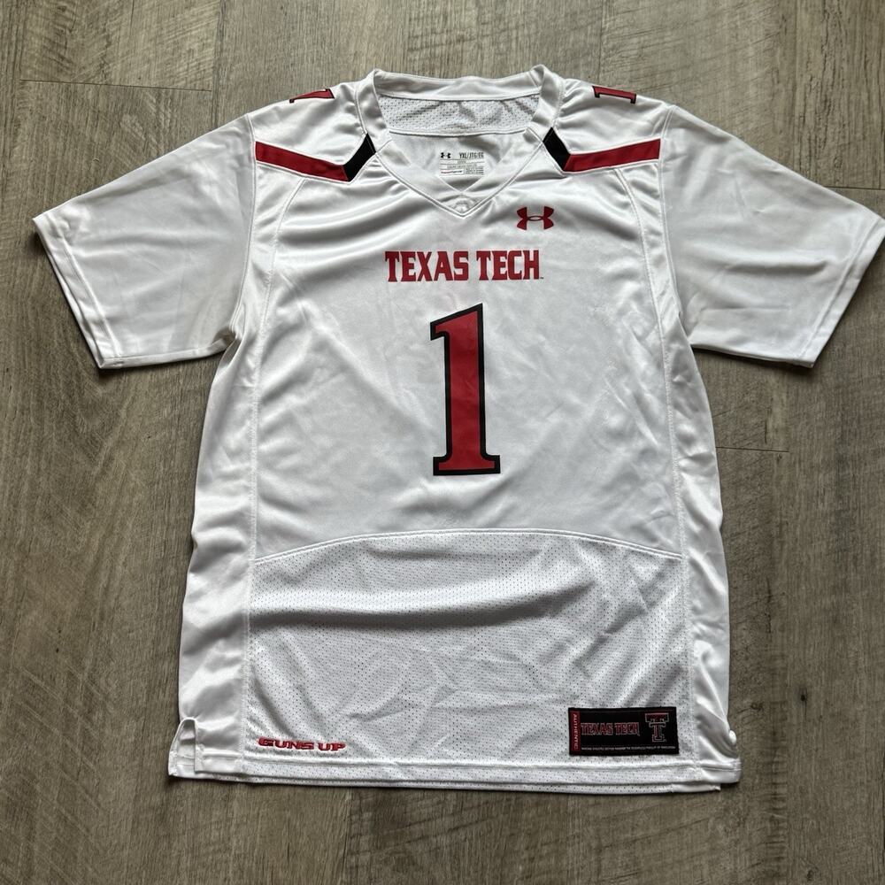 Texas Tech Red Raiders Football Jersey Under Armour WhIte Boys #1 Youth XL